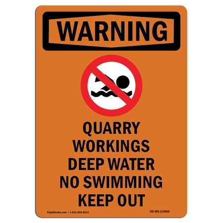 Signmission OSHA WARNING Sign, Quarry Workings Deep W/ Symbol, 14in X 10in Aluminum, 10" W, 14" L, Portrait OS-WS-A-1014-V-13466